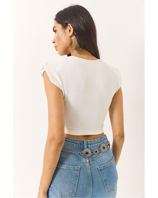 Bianco Lucci White Leichte, Tief Ausgeschnittene Crop-Bluse Für Damen