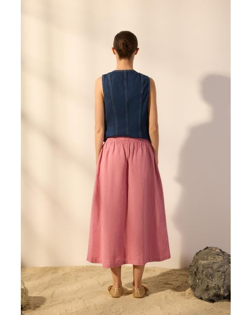 Trendyol Pink Dusty Rose 100 Leinen-Midirock Mit Elastischem Bund Für Damen