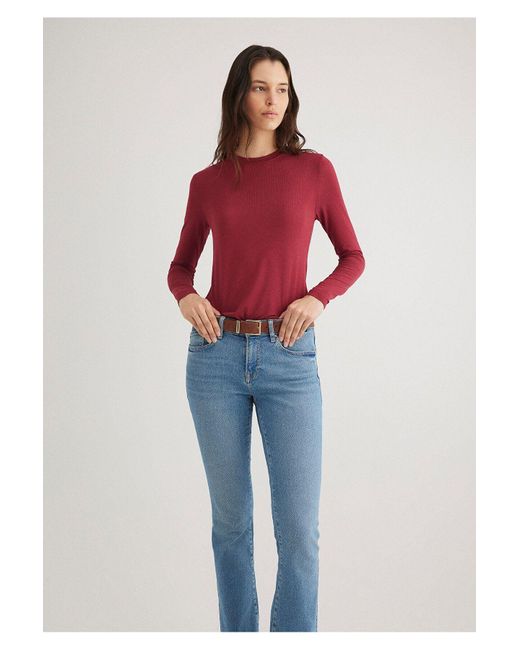 Mavi Red Langärmliges, Weinrotes T-Shirt Mit Schmaler Passform -70430 Für Damen