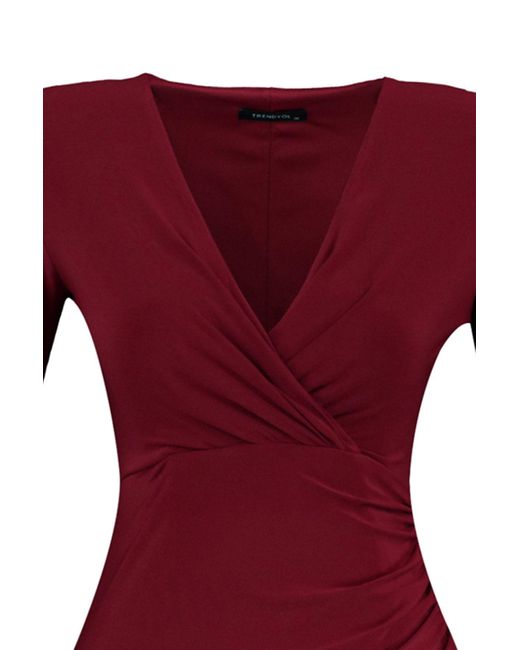 Trendyol Red Burgunderrotes, Kurzes Abendkleid Aus Strick Elegantes Kleid Für Damen