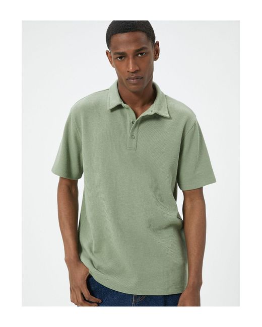 Koton Strukturiertes kurzarm-t-shirt mit kragen – knopfdetail in Green für Herren