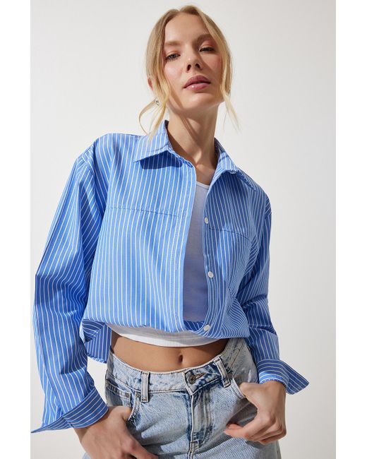 Happiness İstanbul Blue Happiness istanbul himmele bluse mit detailliertem crop-shirt
