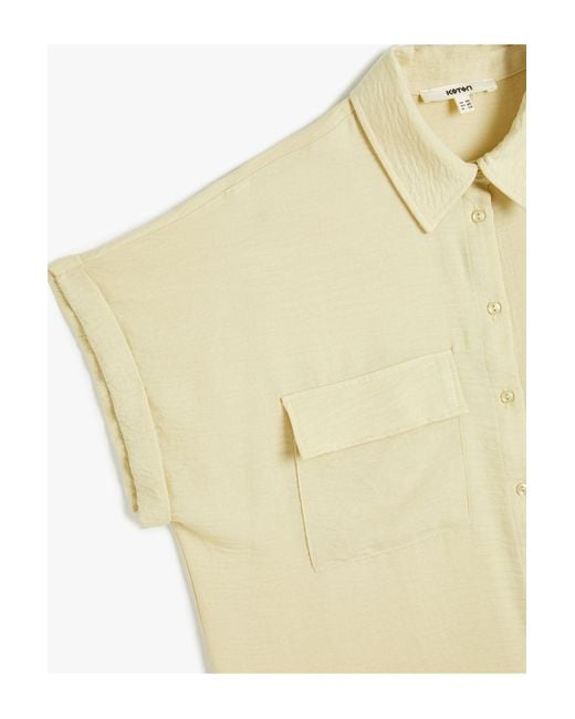 Koton Metallic Locker Sitzendes, Kurzärmliges T-Shirt Aus Aerobin-Stoff Mit Polokragen Und Detaillierten Taschen Für Damen
