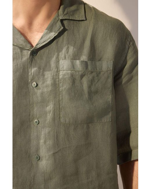Trendyol Khakifarbenes Oversize-Fit-Leinenhemd in Natural für Herren