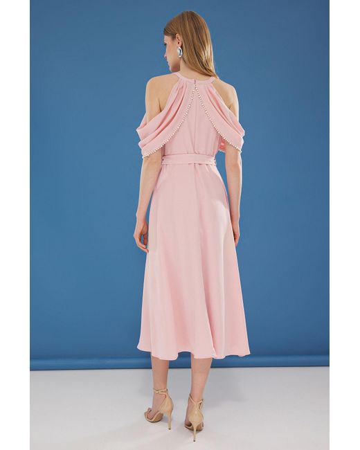 Trendyol Blue Stilvolles Midi-Abendkleid Mit Perlenstickerei, Puder-A-Linie Und Abendkleid Für Damen