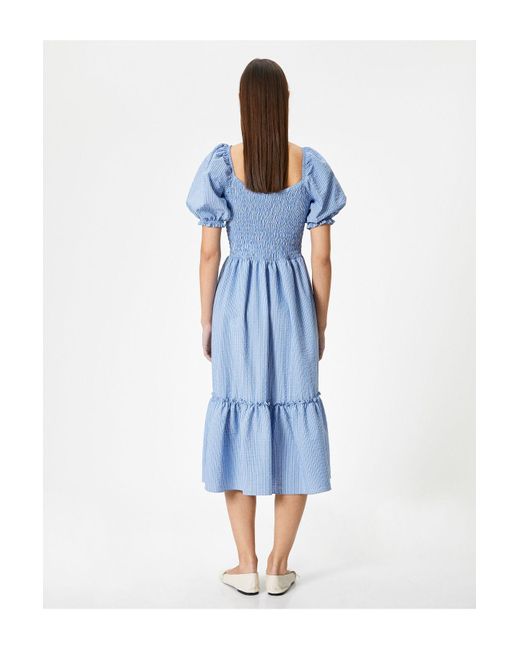 Koton Blue Midi-Kleid Mit U-Ausschnitt Und Ballonärmeln – Gipeli-Design Für Damen