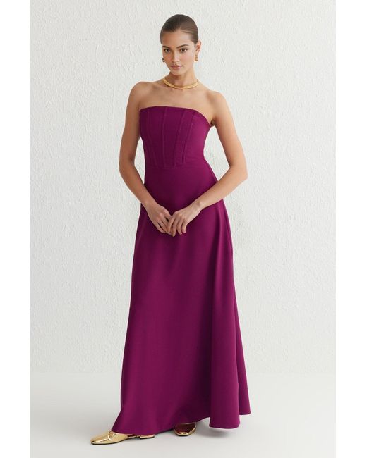 Trendyol Purple Pflaumenfarbenes, Trägerloses, Langes, Stilvolles Abendkleid Mit A-Ausschnitt Und Heimkehrkleid Für Damen