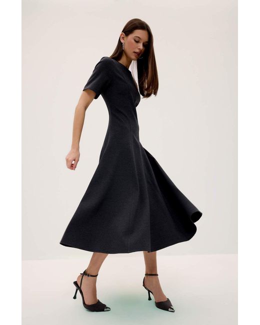 Defacto Black Rundhalsausschnitt Basic Plain Kurzarm Midi Sommerkleid F3816Ax25Sm Für Damen