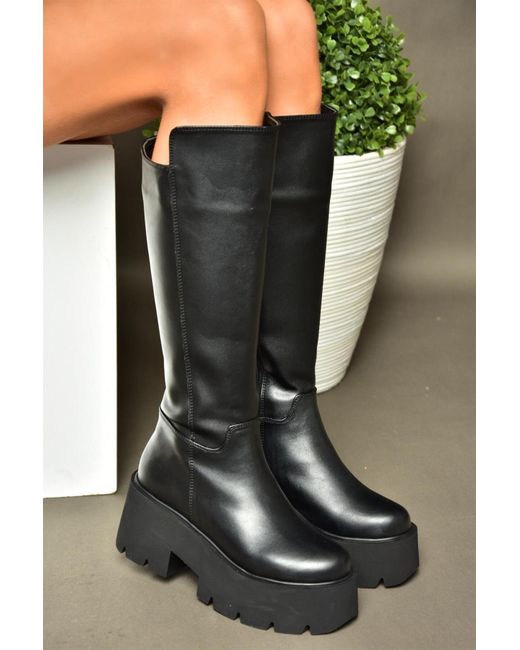 Fox Shoes Green 09 Schwarze Stiefel Mit Dicken Sohlen Für Damen