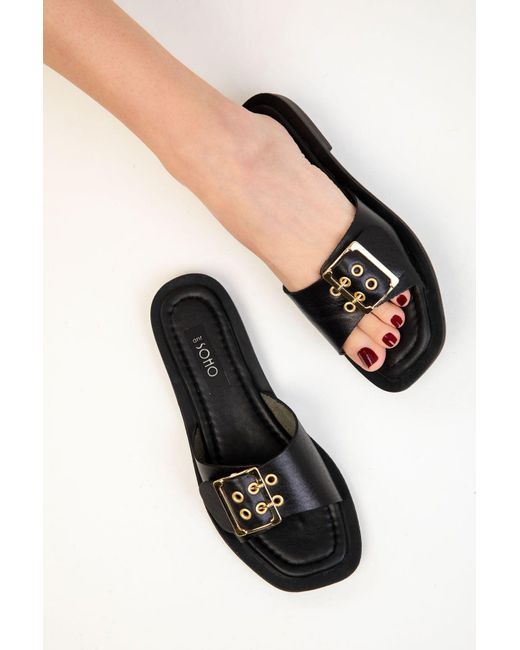 Soho Black Schwarze Hausschuhe Aus Echtem Leder Für Damen
