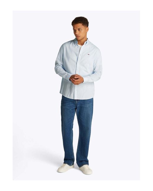 Tommy Hilfiger Tjm Reg Leinenmischung Langes Blaues Hemd Für Herren in Blue für Herren