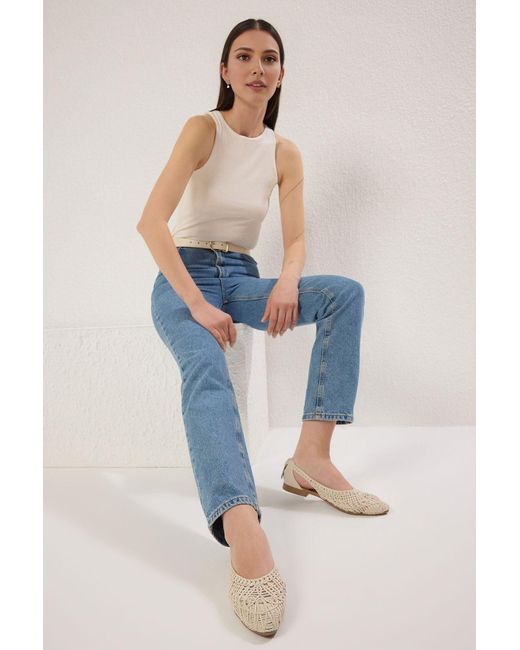 Trendyol White Gestrickte, Gemusterte, Mandelförmige Ballerinas Für Damen