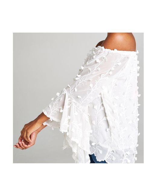 Apricot White Geblümtes Bardot-Top Mit Glockenärmeln Für Damen