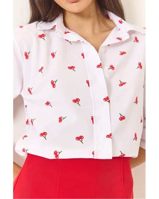 Bianco Lucci Red Hemd Mit Minimalistischem Muster Und Wassermelonenärmeln, Reguläres Hemd 1686 Für Damen