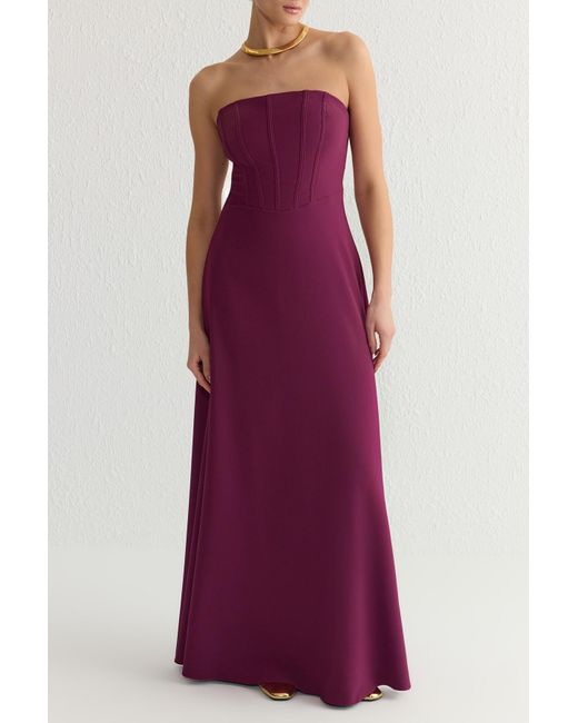 Trendyol Purple Pflaumenfarbenes, Trägerloses, Langes, Stilvolles Abendkleid Mit A-Ausschnitt Und Heimkehrkleid Für Damen