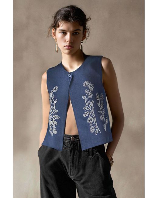 Trendyol Blue Indigofarbene, Bestickte Weste