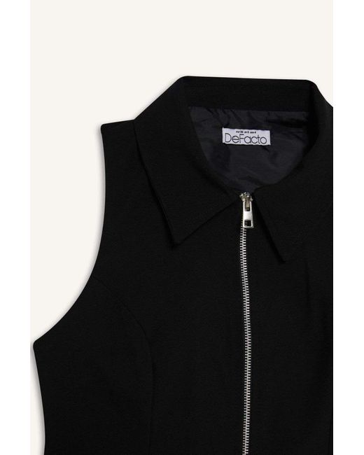 Defacto Black Afra X Ärmelloser Cardigan Mit Polokragen Und Reißverschluss E5969Ax25Sp Für Damen