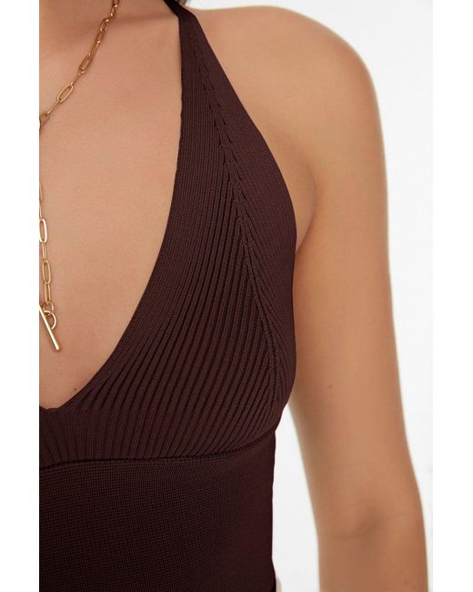 Trendyol Brown Super Crop Back Detaillierte Strickwaren, Dünne Bluse – Für Damen