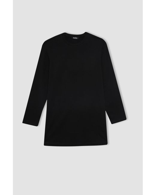 Defacto Black T-shirt mit rundhalsausschnitt und langen ärmeln, normale passform, tunika – b2586ax24sp