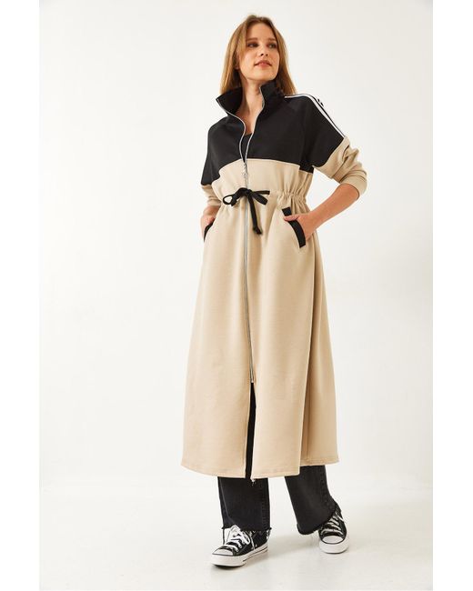 Bianco Lucci Natural Langes Kleid Mit Reißverschluss An Der Taille Für Damen