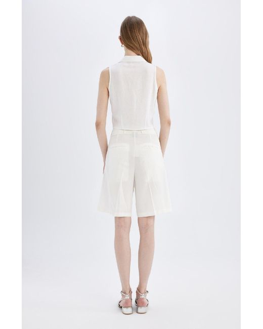 Defacto White Satin-Shorts Mit Hoher Taille – Kurzes Bein Für Damen