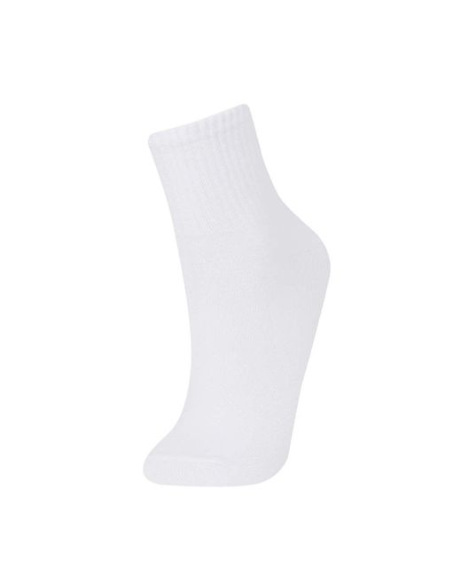 Defacto White Bequeme Elastische 3-Teilige Baumwollsocken F2806Axns Für Damen