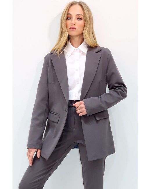 Trend Alaçatı Stili Purple Anthrazitfarbene Blazerjacke – Tasche Und Knopfdetail, Gepolsterte Schulter Für Damen