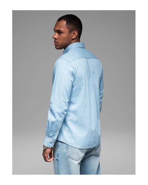 Ombre Gemustertes Dünnes Jeanshemd Mit Tasche Hellblau V1 M Für Herren in Blue für Herren