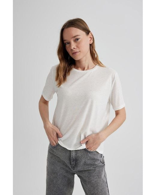 Defacto Multicolor Glitzer Relax Fit Rundhalsausschnitt Kurzarm T-Shirt C1662Ax24Sp Für Damen