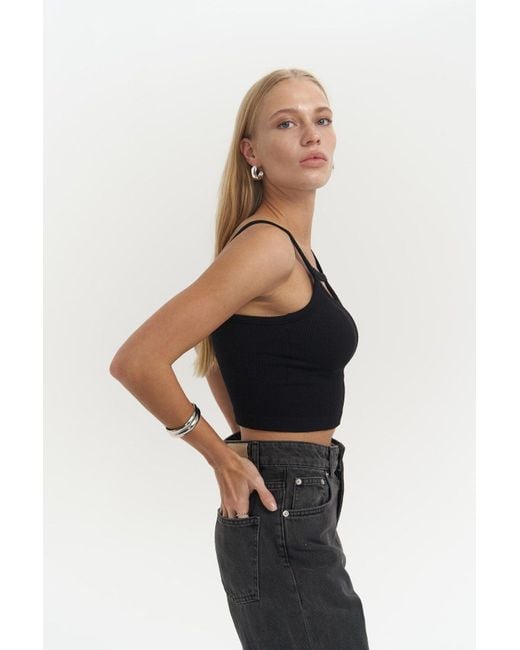MAİ COLLECTİON Black Noam Front Detail Corded Crop Für Damen