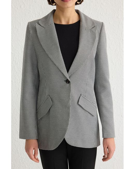 Trendyol Gray Schwarze Polyviskon-Blazerjacke Mit Hahnentrittmuster Für Damen