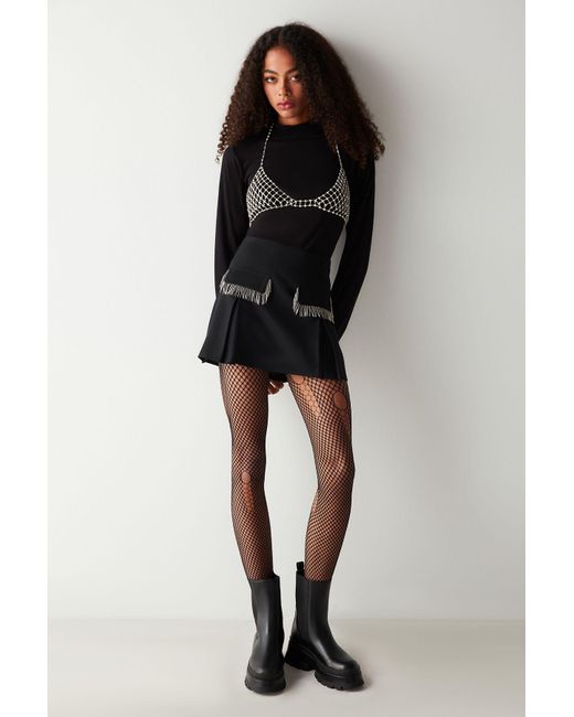 Penti Black Torn Fishnet Schwarze Strumpfhosen Für Damen