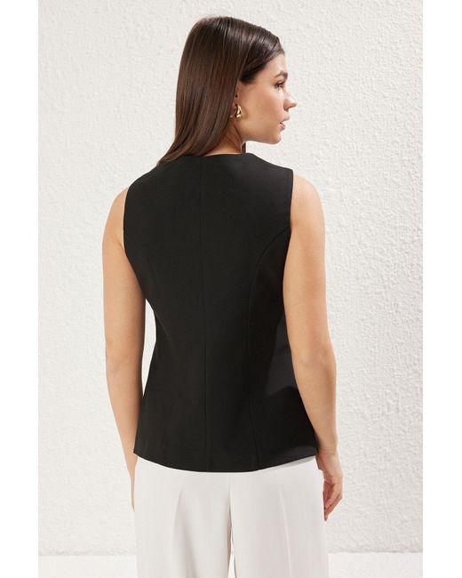 Trendyol Black Schwarze Gewebte Weste Mit Normaler Rundhalsausschnitt Und Knopfdetail Für Damen