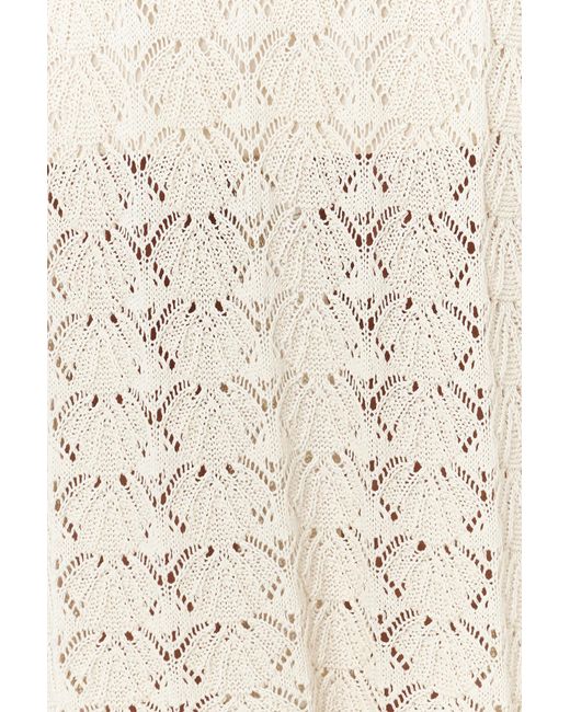 Trendyol White Maxi-strickkleid mit v-ausschnitt und lochmuster in stein