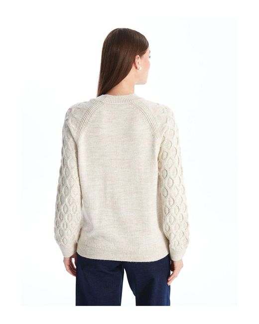 LC Waikiki White Strickpullover Mit Rundhalsausschnitt Und Langen Ärmeln – W40253Z8 Für Damen