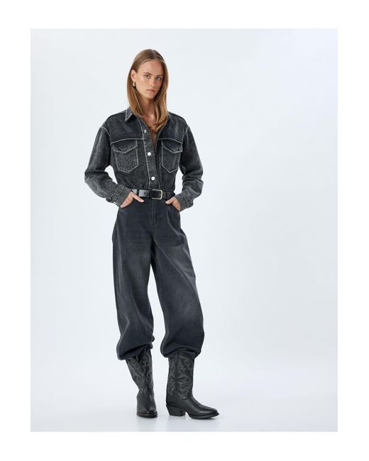 Koton Blue Lockere Jeans Mit Standard-Taillenwaschung – Lockere, Gerade Passform Mit Knöpfen Für Damen