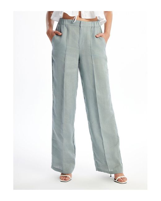 LC Waikiki Blue Bequeme, Geformte Leinenhose Mit Elastischem Bund Für Damen