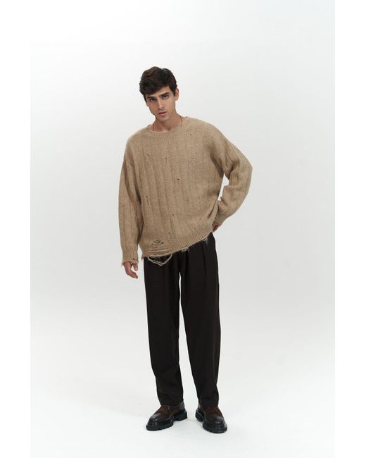 MAİ COLLECTİON Nerzfarbener Strickpullover Von Vincent Mit Zerrissenem Detail Für Herren in Natural für Herren