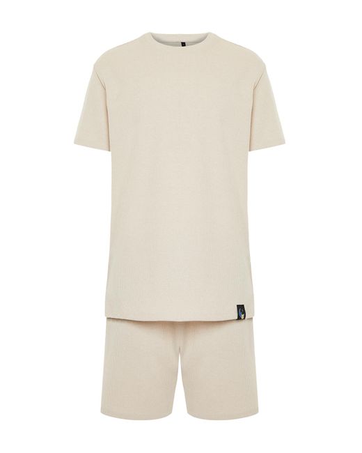 Trendyol Farbenes pyjama-set mit waffelstrick-shorts und normaler passform in Natural für Herren