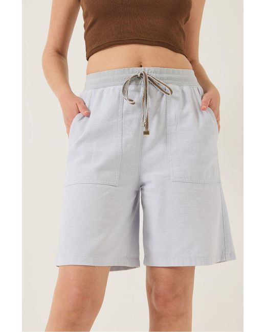 Bianco Lucci Blue Shorts Aus Leinen Mit Großen Taschen Und Detailliertem Schnürverschluss Yp5384 Für Damen