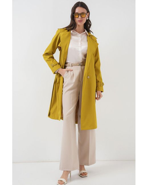 Bigdart Yellow 5918 Trenchcoat Mit Zweireihigem Kragen – Ölgrün Für Damen