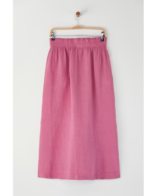 Trendyol Pink Dusty Rose 100 Leinen-Midirock Mit Elastischem Bund Für Damen