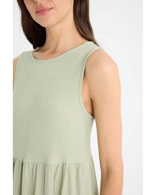 Defacto Green Ärmelloses Midi-Sommerkleid Mit Rundhalsausschnitt Und Wickeloptik A8841Ax25Sm Für Damen