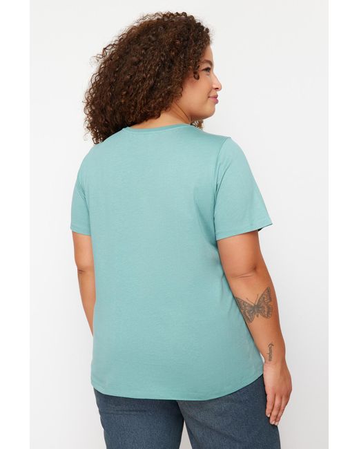 Trendyol Green Lachs – strick-t-shirts aus 100 % baumwolle, single-jersey, rundhalsausschnitt, 2er-pack