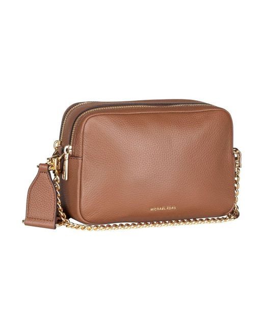 Michael Kors Brown Umhängetasche Bryant Medium Double Zip Chain Camera Pebble Für Damen