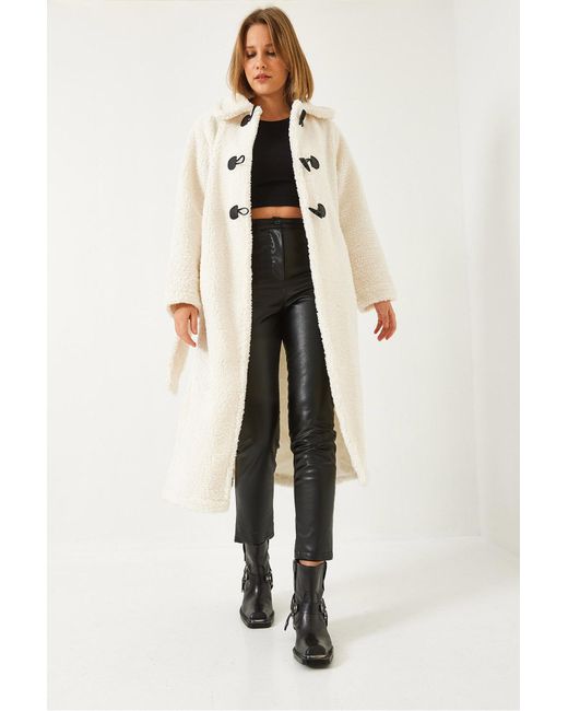 Bianco Lucci Natural Geknöpfter, Gefütterter Teddy-Mantel Mit Gürtel 938127 Für Damen