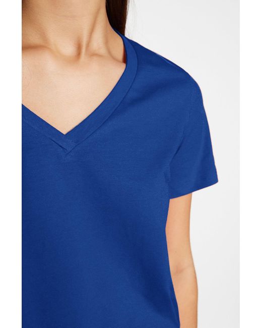 Trendyol Blue Saks Farbiges Strick-T-Shirt Mit V-Ausschnitt – 100 Baumwolle Für Damen