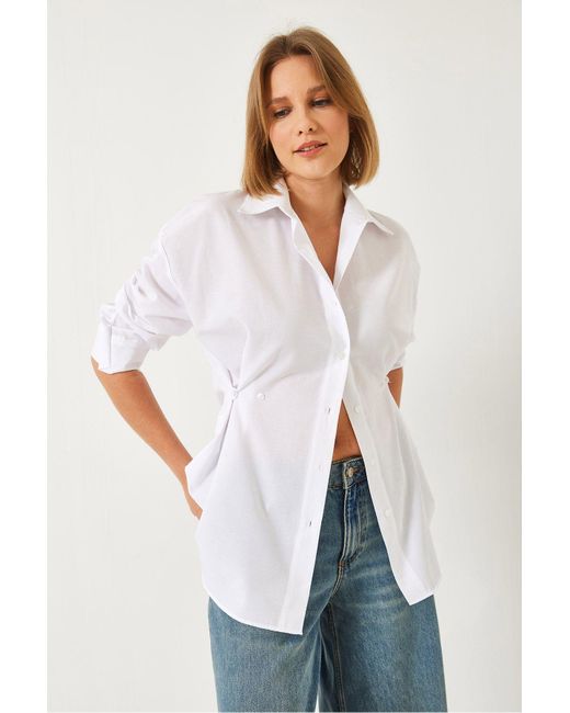 Bianco Lucci White Basic-Hemd Mit Knopfdetail G1006 Für Damen