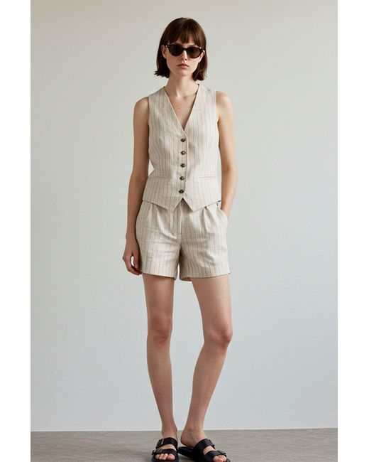 Trendyol Black Beigefarbene, Gestreifte, Knielange, Gewebte Shorts Und Bermudas