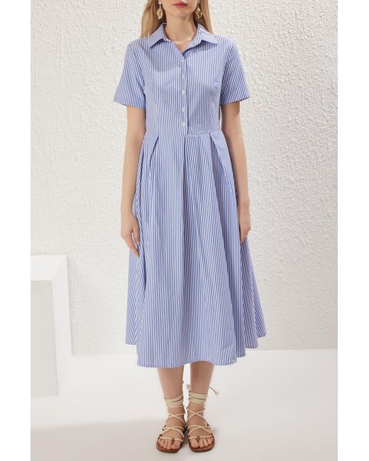 Trendyol Blue Blaues Midikleid Mit Halber Knopfleiste Und Saum Für Damen
